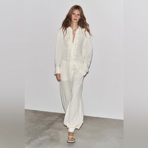 Relaxed Ivory Wide-Leg Pants for Women